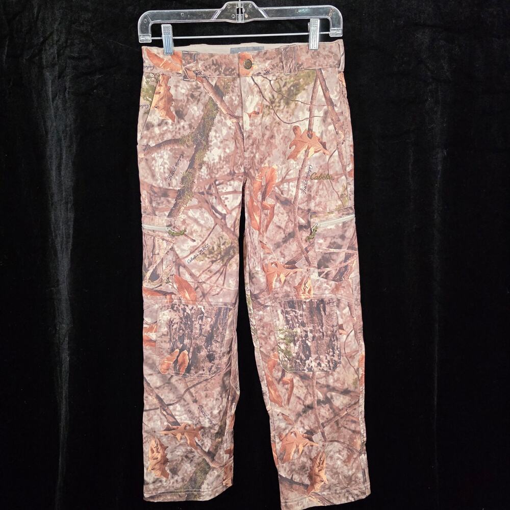 Cabela's Insulated Camo Pants Boys Sz L Cargo Pockets Zonz Woodland Camoflauge